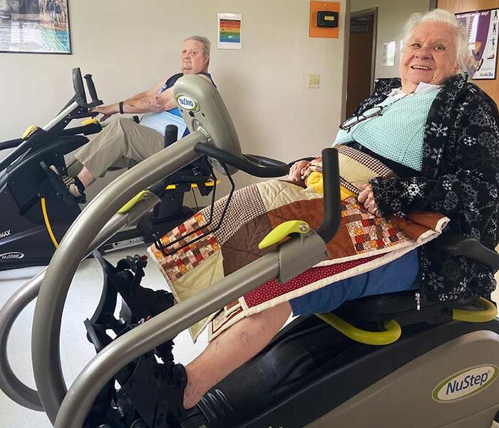 Mary Decker and Bob Derry work out together at Gordon Behrents Senior Center