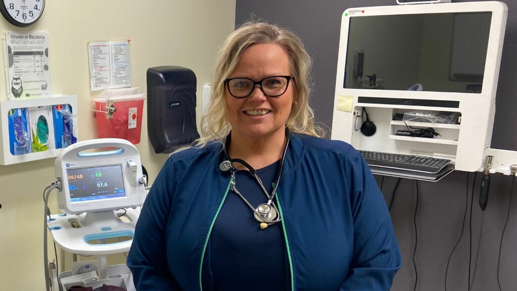 Jennifer Hamilton in an exam room at the Galesburg VA Clinic.